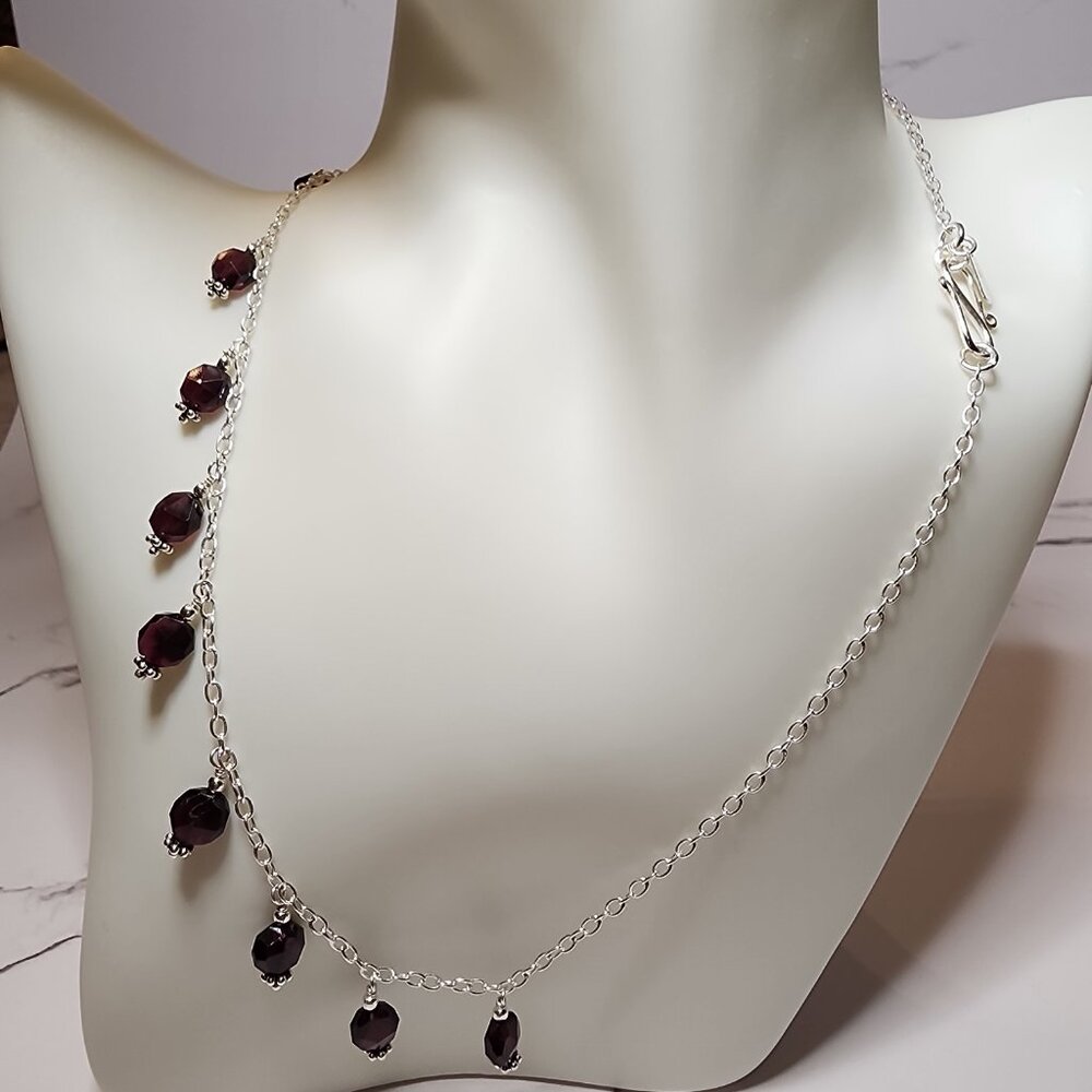 925 Silver Dangle Garnet Colored Bead Necklace - image 6
